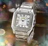 Relógio de pulso quadrado romano com mostrador automático, data, masculino, luxo, pulseira completa de aço inoxidável, movimento de bateria de quartzo, lazer, moda, digitalização, relógio de pulso