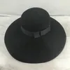 Estilo retro preto puro lã feltro chapéu flexível aba larga feminino inverno fedora cloche bowler chapéu fita banda festa de casamento igreja chapéu 231225