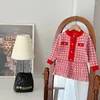 Ensembles de vêtements automne bébé fille vêtements tricoté ensemble tenues à carreaux mini jupe avec col rond boutonné cardigan de 2 à 7 ans