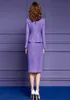 ZJYT Luxury Beading Sequins Dress Set 2 -Piece Women Elegant Party Purple Tweed Woolen Jacket kjoldräkt Office Lady Outfit 4xl 231225