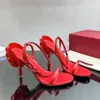 Sandales de créateurs de luxe femmes talons hauts chaussures habillées en cuir véritable brides de cheville décontractées décorations florales été nouvelles chaussures de fête