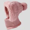 Chapeaux moelleux d'hiver pour femmes, écharpe à capuche, cagoule, bonnet en tricot, cache-cou, torsadé, tricoté, une pièce rembourrée POM POM, bonnet, chapeau, écharpe à capuche
