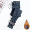 Inverno engrossar plush veludo forrado jeans mulheres quentes magro lápis denim calças skinny pantalones tornozelo-comprimento leggings S-5XL 231226