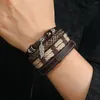 Charme Pulseiras Folha Pingente Bohemia Couro Para Homens Mulheres Étnica Trança Corda Mão Tecido Pulseira Cordão Beads Jóias