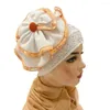 Ethnische Kleidung, Blumen-Turban, Damen-Chemo-Kappe, Diamanten, muslimischer Hijab-Hut, Motorhaube, Haarausfall-Abdeckung, afrikanische Kopfbedeckung, Untertuch, Kopfwickel-Schal