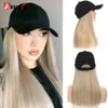 AOSI Fashion Black Baseball Cap With Wig Women Summer Synthetic Long Straight Hair Adjustable Hat 231226