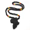 Pendant Necklaces Black Wood Round Beads Handmade Elastic Africa Map Engraved DIY Vintage African Women Party Hiphop Rock Jewelry17252090
