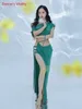 Stage Wear Belly Dance Female Elegant Top Practice Clothes Suit Ice Crystal Skirt Summer Profession Dancing Performance Clothing