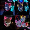 Máscaras de fiesta Demon Slayer Glowing El Wire Mask Kimetsu No Yaiba Personajes Cosplay Accesorios de disfraces Japonés Fox Halloween Led Ss122 Otpnx