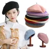 Bérets Français Laine Béret Casquettes Hiver Chaud Artiste Style Bonnet Chapeau Rétro Couleur Unie Élégant Pour Femmes Filles Peintre De Rue