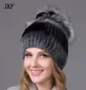 Winter Fur Hat for Women Real Rex Fur Hat With Silver Flower Sticked Beanies Cap5667471