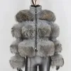 Fur BluenessFair 2022 Winter Jacket Women Real Silver Fox Fall Coat Natural Raccoon Fur Wool Weave Warme Outerwear Streetwear