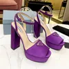 Top quality Evening party heels Classic chunky heel shoes buckle Sequined Embellished Ankle Strap Platform Pump women's Luxury Designers factory footwear with box
