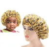 2PCSSET Fleck Seidige Große Motorhaube für Eltern Kinder Afrikanischen Druck Ankara Motorhaube Frauen Kinder Schlaf Cap Headwrap Hut haar Wrap8101044