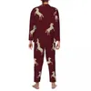 Homens sleepwear ouro cavalo pijama conjuntos outono animal impressão bonito casa mulheres 2 peça casual oversized terno personalizado presente idéia