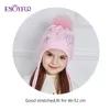 Njutfur s bowknot barn vinter hattar äkta päls pompom stickad hatt flicka vackra rosa flickor mössor höst mössor 231225