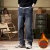 Jeans pour hommes hiver épais polaire denim pantalon hommes plus taille mode décontracté couleur unie pantalon mâle grand