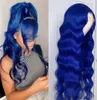 Water Wavy Blue Wigs Synthetic Lace Frontal Deep Wave Wig For American Black Women Simulation Human Hair 1505799489
