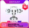 Småskalig bordsklocka Retro Flip Clock Rostfritt stål Flip Over Internal Gear Operated Quartz Desk Clock Blackwhite SH1909244314746