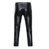 Metallic Perform Nachtclub Merk Lederen Podium Voor Zangers Broeken Motorcycle Coated Gold Skinny Broek Glanzende Mannen 231225