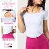 Desginer Alos Yoga Al T Shirt Summer Suit Women's Quick Dry Breathable Sports Square Neck T-shirt Running Fitness Short Sleeve Slim Fit Top