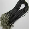 1mm 1 5mm 2mm 3mm 100 peças cabo de colar de couro genuíno preto ajustável para artesanato faça você mesmo corrente de joias 18'' com lobst272m