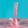 Pink Glass Bong Bubbler Heart Hookahs Bägare Base Dab Rigs Downstem Perc Water Bongs med 14 mm Joint 25cm Tall