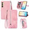 Multifunktionella fall för Samsung S24 Plus Ultra A15 A35 A55 A25 5G Xiaomi 14 Pro Zipper läder plånbok spetsblomma tryckt stativ flickor lady flip cash cash -påse påse