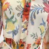 Casual Jurken Zijde Natuurlijke Stof 2023 Vintage Lente Zomer Bloemenprint Riem Lange Lantaarn Mouw Knoppen Vrouw Midi-jurk