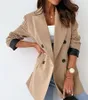 Jaquetas femininas mulher outono moda geométrica impressão duplo breasted elegante temperamento entalhado colarinho manga longa trabalho blazer casaco