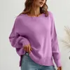 Suéteres femininos na moda camisola de inverno com nervuras guarnição pele-toque de malha mulheres cor pura jumper básico