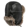 ht4098ロシア語の帽子濃い温かい革張りの冬の帽子男性女性女性風のふわふわ毛皮穴ハットスキーイヤフラップキャップロシア語ウシュンカ帽子231225