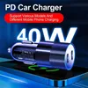 Dual USB Type C Car Charger 40W Dubbel PD Charger Adapter Snabb laddning av USB C -laddare för iPhone 15 Samsung S24 S23 Xiaomi -mobiltelefon