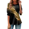 Dames T-shirts T-shirts Mode Ronde Hals Lange Mouw Retro Print Taille Gewikkeld Top T-shirt Kleding Ropa De Mujer 2024