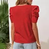 Blouses Femmes Femmes T-shirt décontracté élégant col rond chemisier plissé respirant doux à la mode haut d'été avec manches courtes à bulles