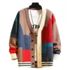 Pulls pour hommes Hommes Pull tricoté Colorblock Manteau pour chaud mi-long V Cardigan avec épais patchwork