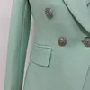 HIGH STREET Klassische Barock-Designerjacke für Damen, zweireihiger strukturierter Blazer mit Löwenknöpfen aus Metall, Mintgrün 231225