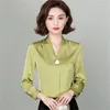 Kadınlar bluzlar v boyun saten uzun kollu gömlek kadınlar 2023 moda mizaç tasarımı ince ofis bayanlar resmi çalışma üstleri