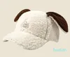 Kobiety kapelusze urocze kreskówka małe pies ucha baseballowa w jesieni zima wiśni haft haft ciepło zagęszczony jagnięcinka futro czapka