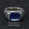 Real Pure 925 anillos de plata esterlina para hombres azul cristal Natural piedra turquesa anillo para hombre Vintage grabado flor joyería fina 21215J