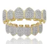 Hip Hop Iced Out CZ Mouth Teeth Grillz Caps Top Bottom Grill Set Men Women Vampire Grills8362519