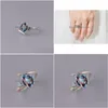 Cluster Rings Chinese Landscape Thai Blue Ring Female Lotus Peony Opening Adjustable Jewelry Accessories Drop Delivery Dhuzp