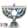 HD Hanukkah Pintado à Mão Esmalte Castiçal Chanukah Menorah Templo Hexagonal Estrela de David Castiçais 9 Ramo Festa em Casa Y23542840