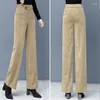 Pantalon Femme Hiver épais velours côtelé élégant femmes bureau travail chaud élastique taille haute jambe large pantalon peluche velours doublé baggy pantalon