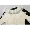 Women's Sweaters 2023 Fall Winter European Clothes Knitted Chic Sexy Double Ruffles Patchwork Women Pullover Flare Sleeve Tops 39038