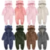 Bébé hiver épais barboteuse solide coton chaud à manches longues garçon fille combinaison vêtements 0-24 M né ours polaire à capuche pyjamas 231225