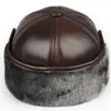 High Quality Genuine Leather Hats Winter First Layer Cowhide Warm Earmuffs Bomber Caps Plus Velvet Thicken Man Bone Caps Dad Hat 231225