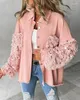 Kobiety damskie kontrast Aquin Tassel Design Fuzzy Patchwork Shacket 2023 Zimowy płaszcz ciepła moda