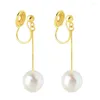 Boucles d'oreilles à dos Minar High Street Clip de perle d'eau douce naturelle pour femmes 14K véritable plaqué or cuivre longue boucle d'oreille gland bijoux quotidiens