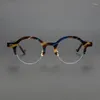 Óculos de sol quadros de alta qualidade retro redondo óculos para homens mulheres vintage acetato semi sem aro óculos quadro meio sem moldura óptica